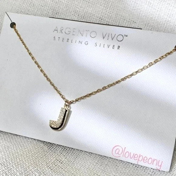 NEW ARGENTO VIVO CZ ENAMEL BLOCK INITIAL J NECKLACE - Picture 1 of 4
